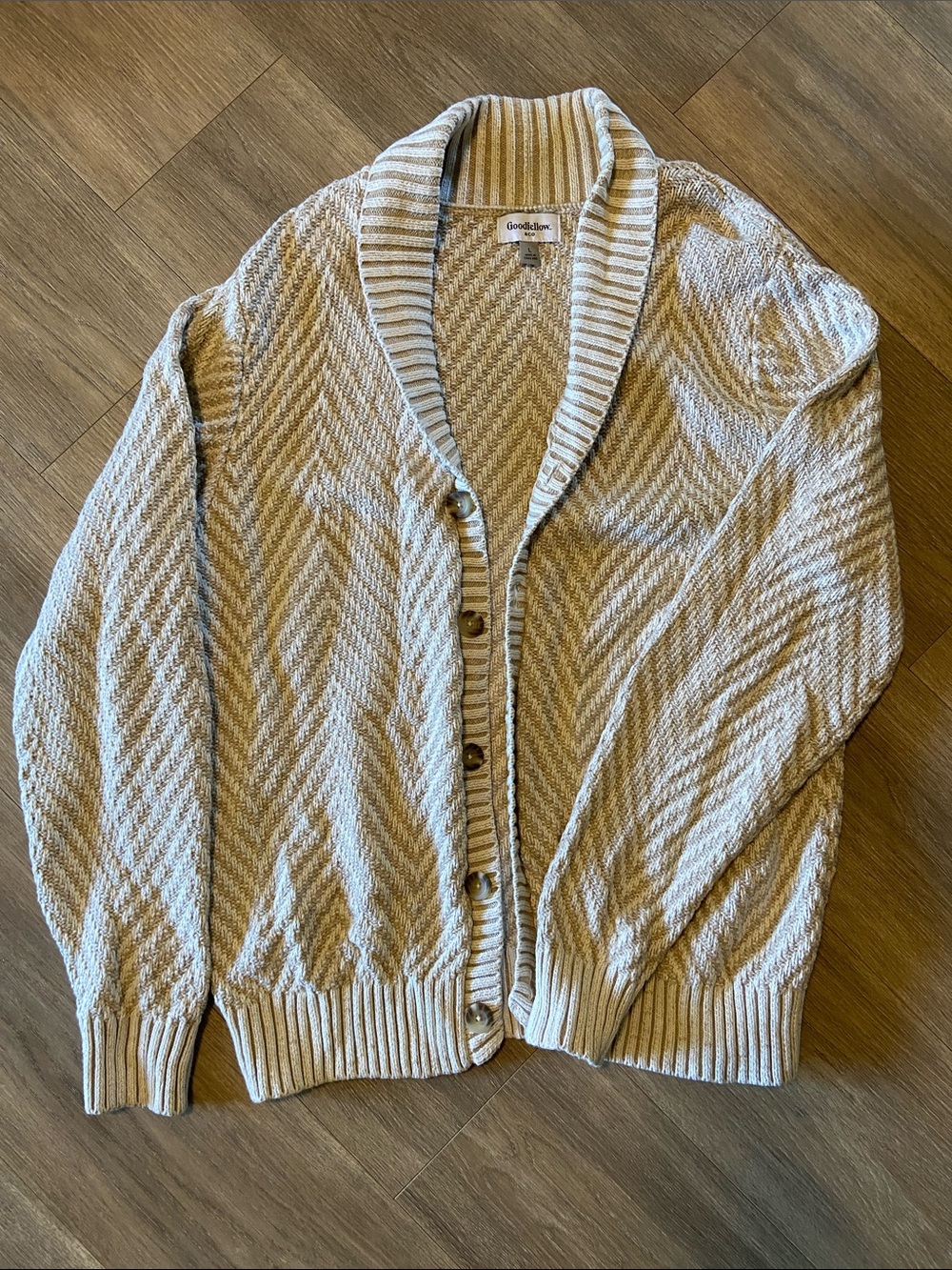 Goodfellow & Co Light Beige Chevron Shawl-Collar Cardigan